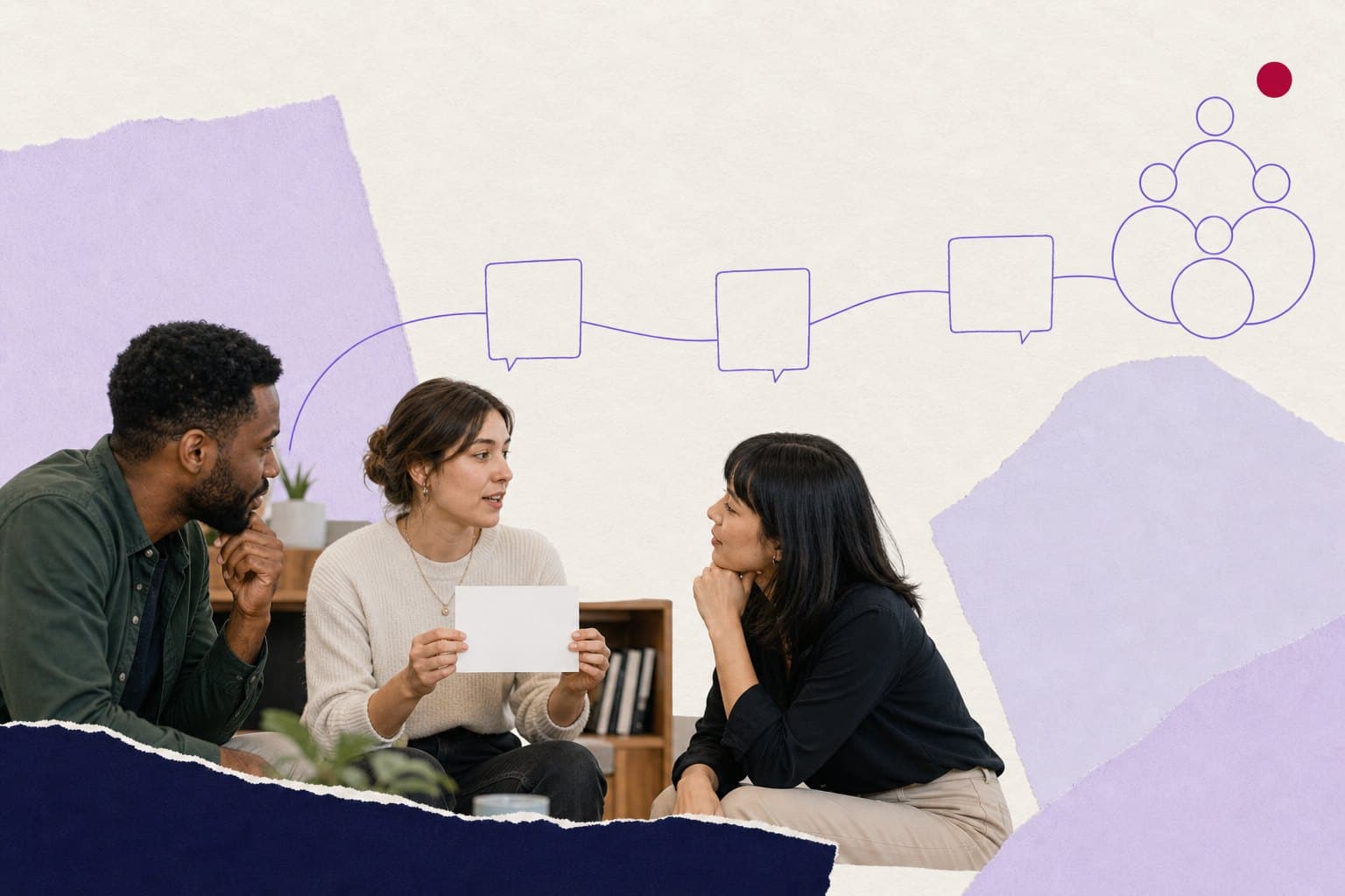 Editorial illustration of four protected survey messages moving from announcement to results