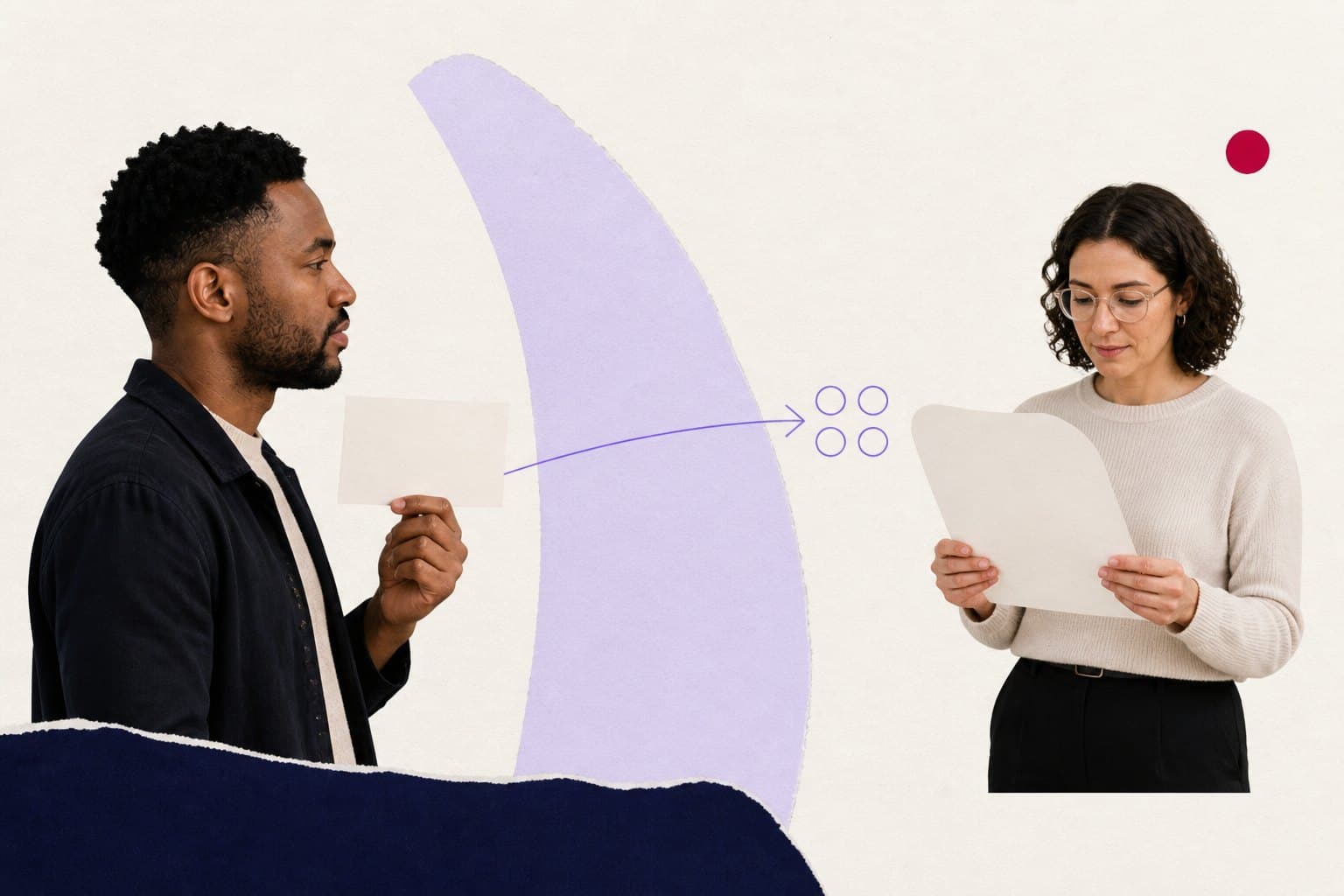 Editorial illustration showing a survey answer becoming an aggregate pattern while completion status travels separately