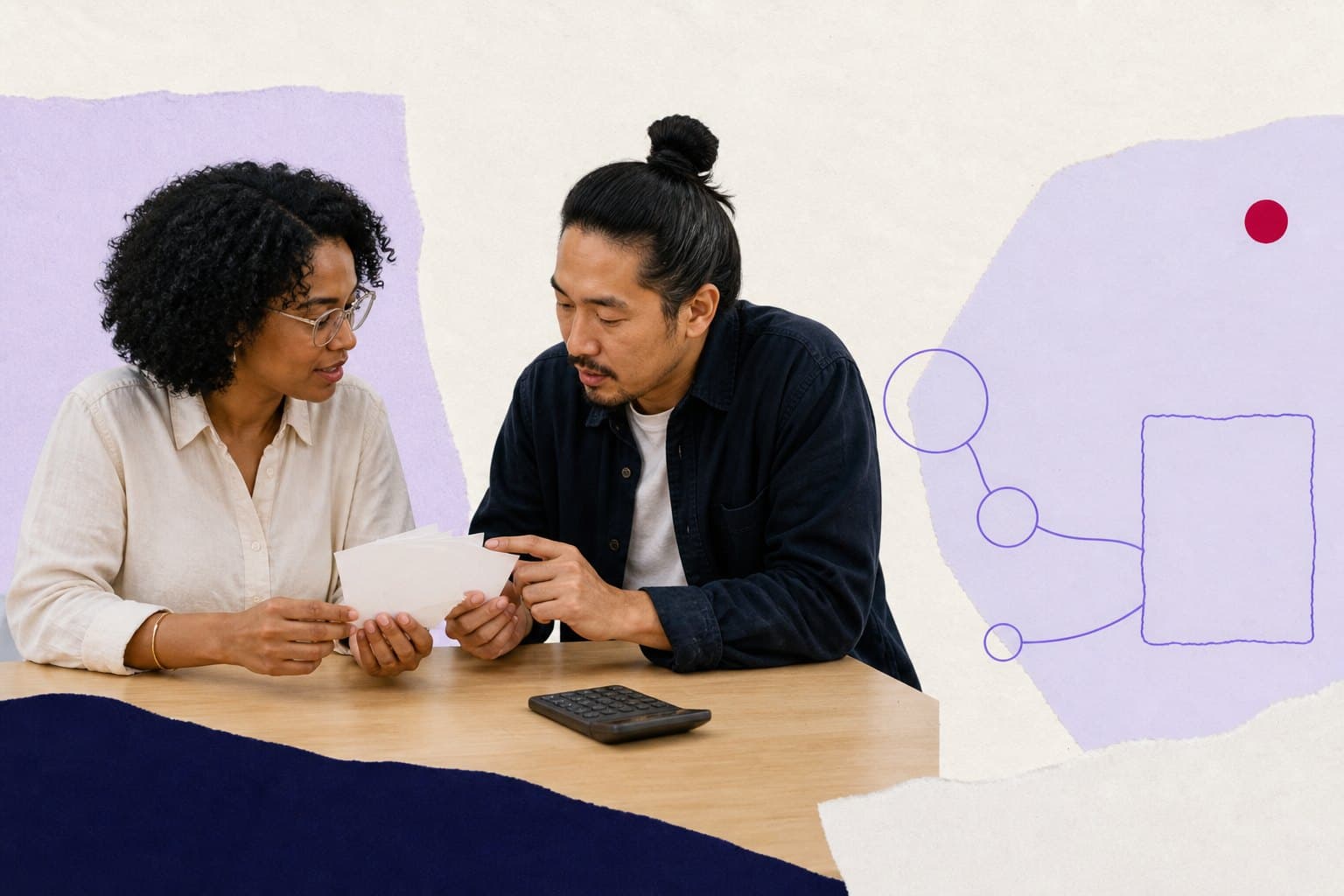 Editorial illustration of a calculator connecting survey software, HR time, reporting, and participant costs