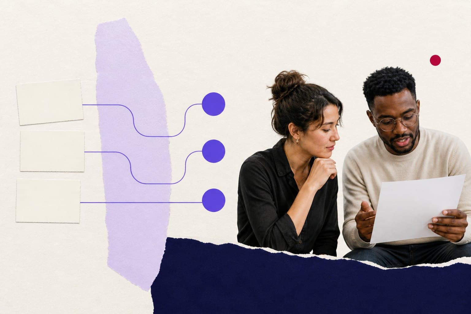Editorial illustration of written feedback passing through a privacy boundary and becoming three grouped findings